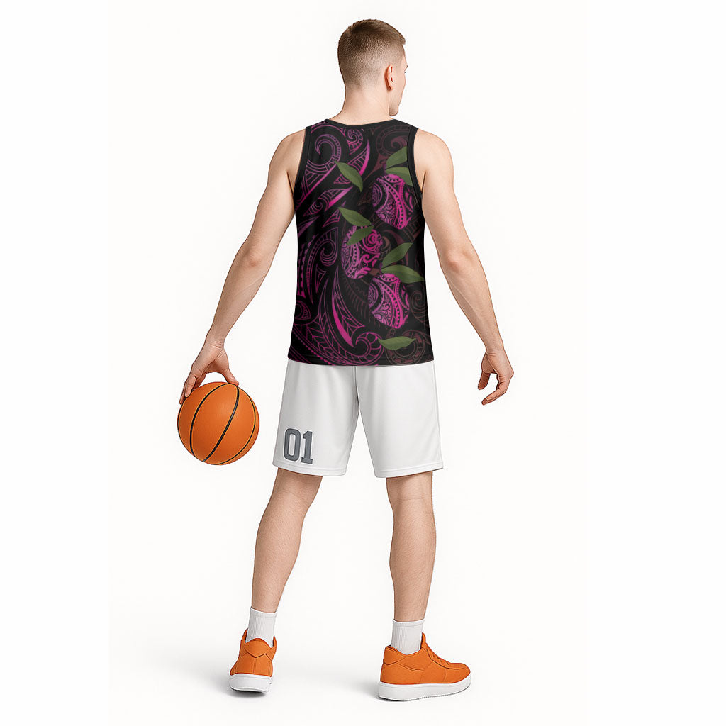 Hawaiian Mango Tribal Tattoo Basketball Jersey Pink Pacific Traditional Pattern LT9 - Polynesian Pride