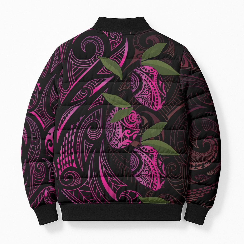 Hawaiian Mango Tribal Tattoo Bomber Puffer Jacket Pink Pacific Traditional Pattern LT9 - Polynesian Pride