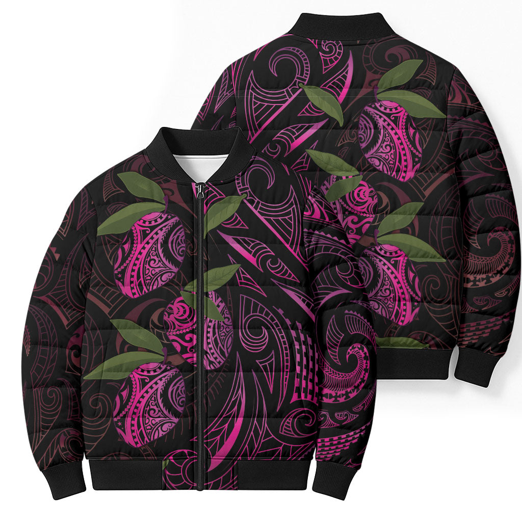 Hawaiian Mango Tribal Tattoo Bomber Puffer Jacket Pink Pacific Traditional Pattern LT9 - Polynesian Pride