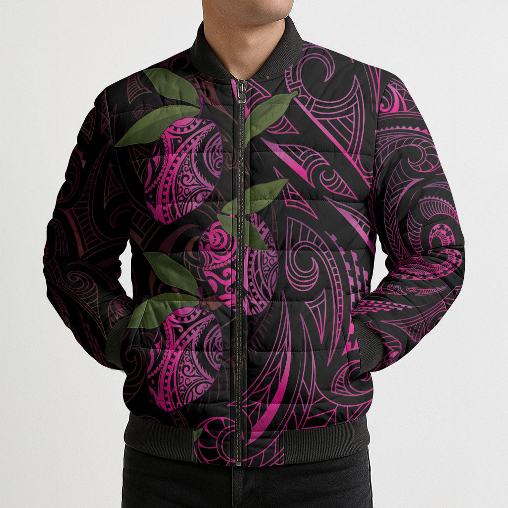 Hawaiian Mango Tribal Tattoo Bomber Puffer Jacket Pink Pacific Traditional Pattern LT9 - Polynesian Pride