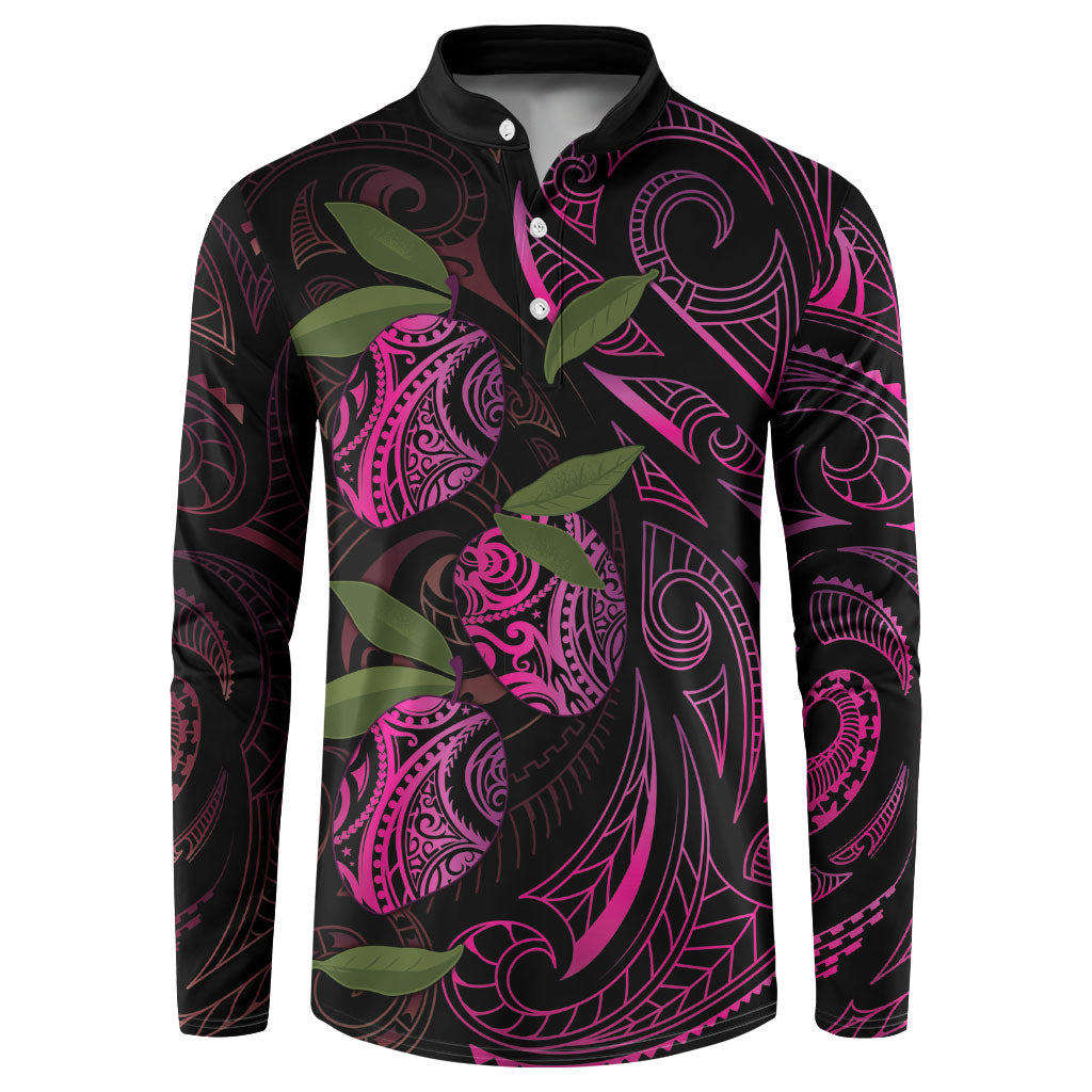 Hawaiian Mango Tribal Tattoo Button Sweatshirt Pink Pacific Traditional Pattern LT9 Pink - Polynesian Pride