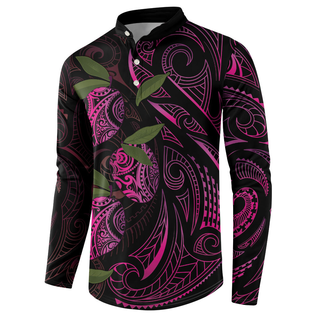 Hawaiian Mango Tribal Tattoo Button Sweatshirt Pink Pacific Traditional Pattern LT9 - Polynesian Pride