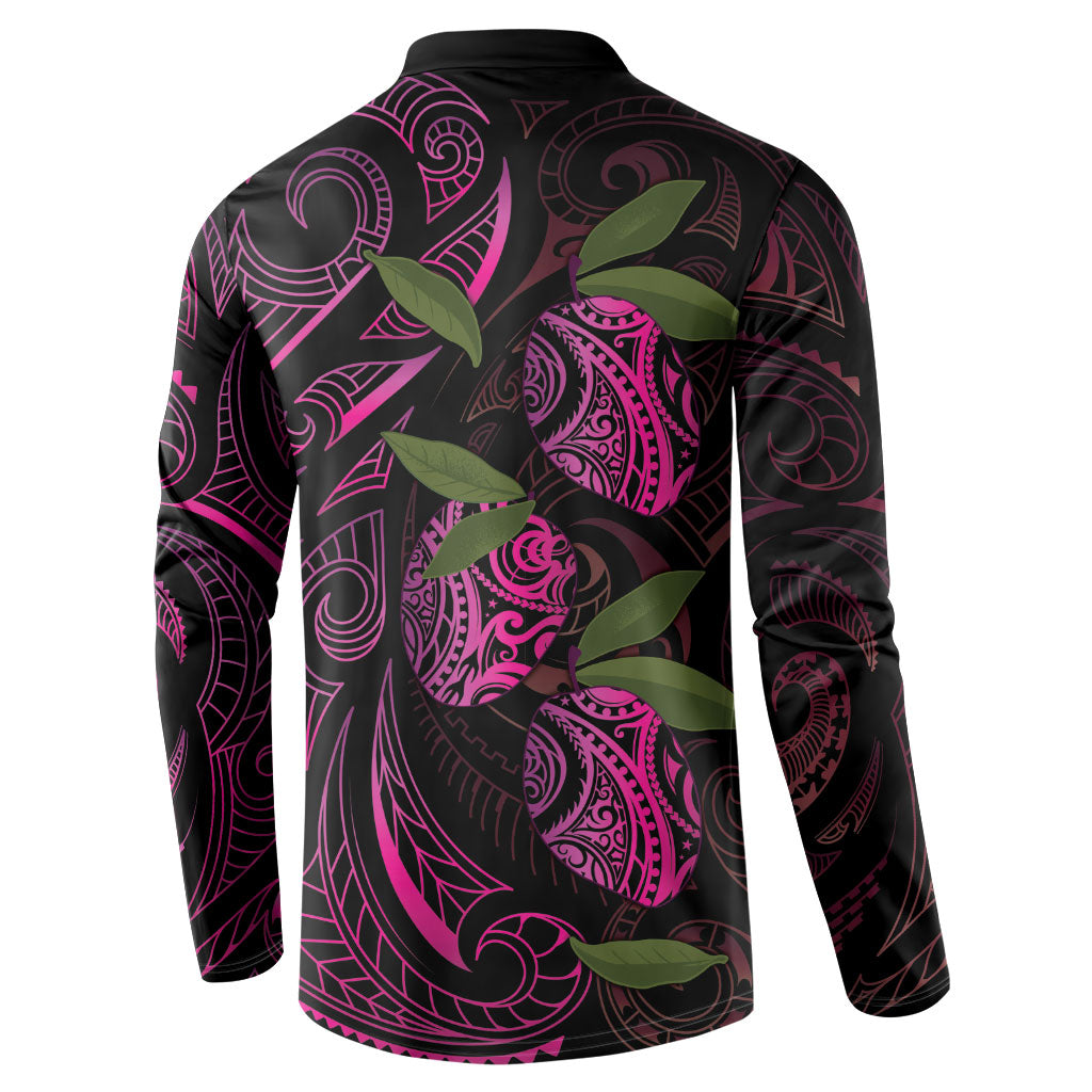 Hawaiian Mango Tribal Tattoo Button Sweatshirt Pink Pacific Traditional Pattern LT9 - Polynesian Pride