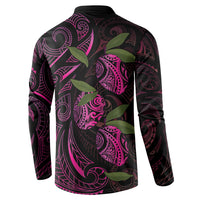 Hawaiian Mango Tribal Tattoo Button Sweatshirt Pink Pacific Traditional Pattern LT9 - Polynesian Pride