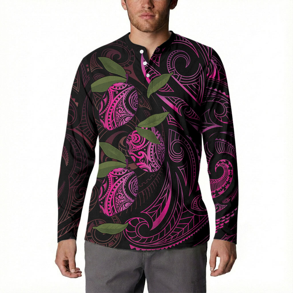 Hawaiian Mango Tribal Tattoo Button Sweatshirt Pink Pacific Traditional Pattern LT9 - Polynesian Pride