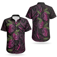 Hawaiian Mango Tribal Tattoo Couples Matching Long Sleeve Bodycon Dress and Hawaiian Shirt Pink Pacific Traditional Pattern LT9 - Polynesian Pride