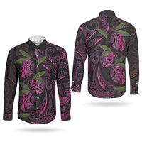 Hawaiian Mango Tribal Tattoo Couples Matching Off Shoulder Maxi Dress and Long Sleeve Button Shirt Pink Pacific Traditional Pattern LT9 - Polynesian Pride