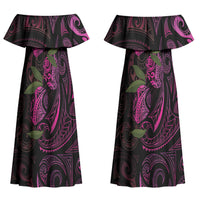 Hawaiian Mango Tribal Tattoo Couples Matching Off Shoulder Maxi Dress and Long Sleeve Button Shirt Pink Pacific Traditional Pattern LT9 - Polynesian Pride