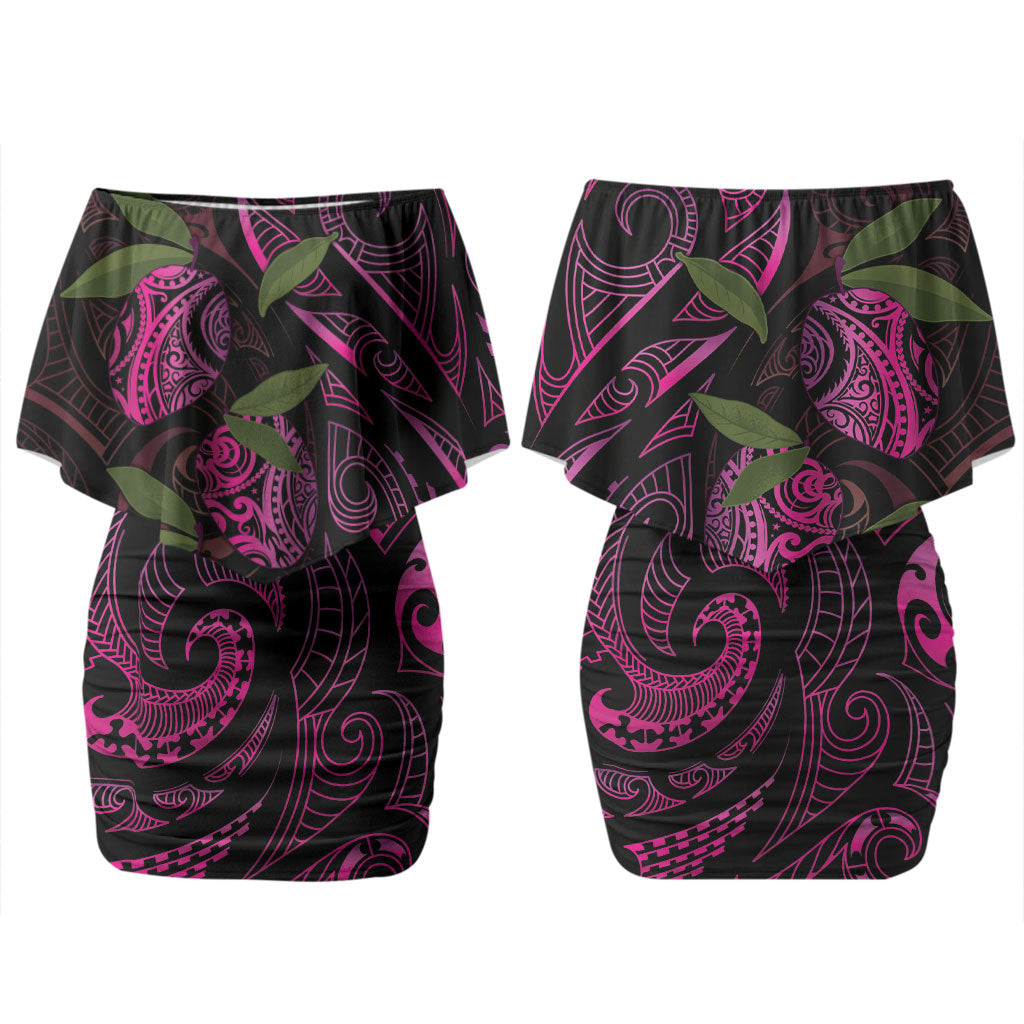 Hawaiian Mango Tribal Tattoo Couples Matching Off Shoulder Short Dress and Long Sleeve Button Shirt Pink Pacific Traditional Pattern LT9 - Polynesian Pride