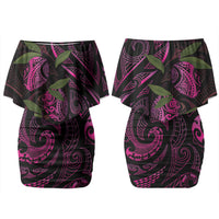 Hawaiian Mango Tribal Tattoo Couples Matching Off Shoulder Short Dress and Long Sleeve Button Shirt Pink Pacific Traditional Pattern LT9 - Polynesian Pride