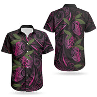 Hawaiian Mango Tribal Tattoo Couples Matching Short Sleeve Bodycon Dress and Hawaiian Shirt Pink Pacific Traditional Pattern LT9 - Polynesian Pride