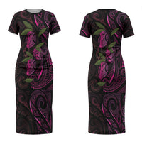 Hawaiian Mango Tribal Tattoo Couples Matching Short Sleeve Bodycon Dress and Hawaiian Shirt Pink Pacific Traditional Pattern LT9 - Polynesian Pride