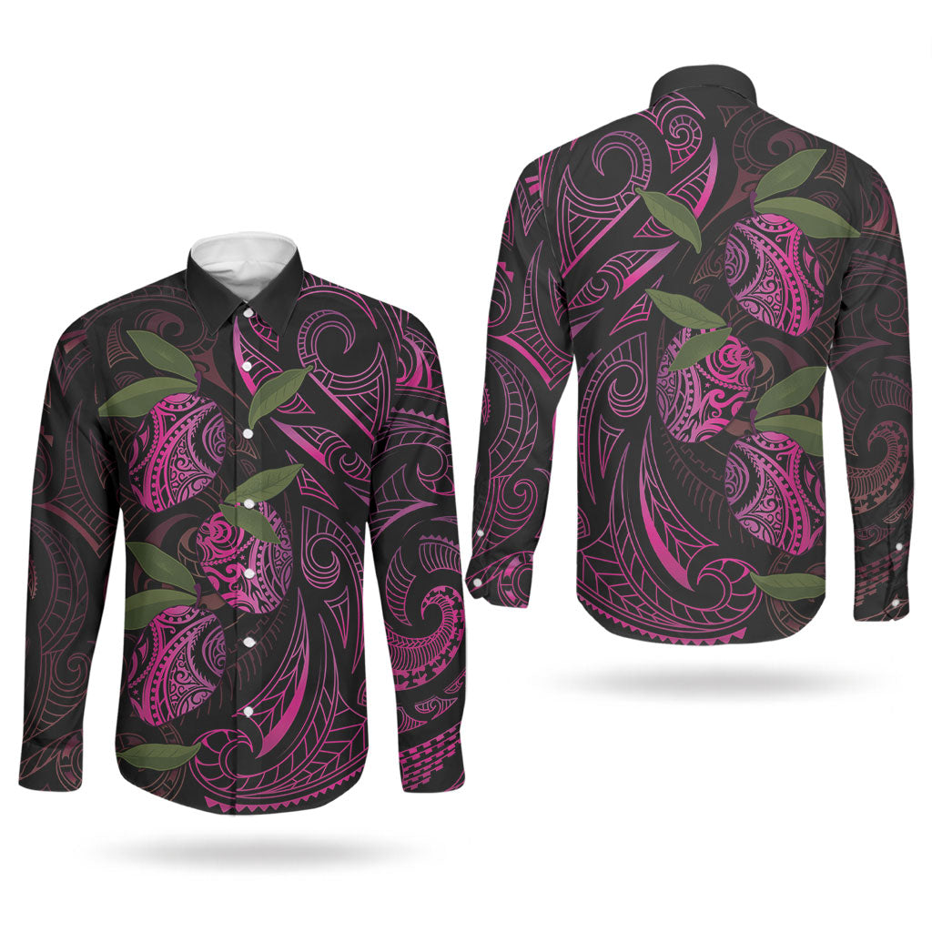 Hawaiian Mango Tribal Tattoo Couples Matching Short Sleeve Bodycon Dress and Long Sleeve Button Shirt Pink Pacific Traditional Pattern LT9 - Polynesian Pride