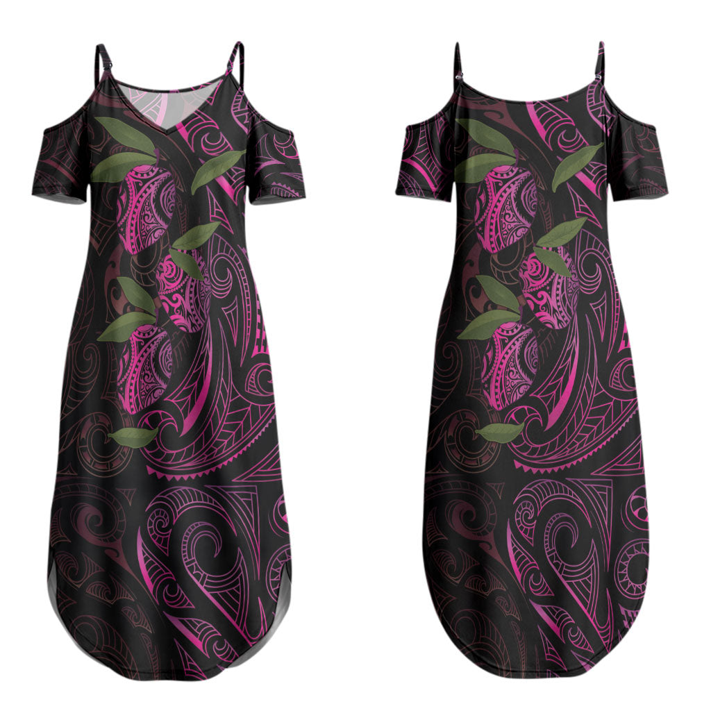 Hawaiian Mango Tribal Tattoo Couples Matching Summer Maxi Dress and Long Sleeve Button Shirt Pink Pacific Traditional Pattern LT9 - Polynesian Pride
