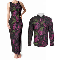Hawaiian Mango Tribal Tattoo Couples Matching Tank Maxi Dress and Long Sleeve Button Shirt Pink Pacific Traditional Pattern LT9 Pink - Polynesian Pride