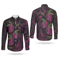 Hawaiian Mango Tribal Tattoo Couples Matching Tank Maxi Dress and Long Sleeve Button Shirt Pink Pacific Traditional Pattern LT9 - Polynesian Pride