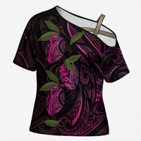 Hawaiian Mango Tribal Tattoo Cross Shoulder Shirt Pink Pacific Traditional Pattern LT9 Female Pink - Polynesian Pride