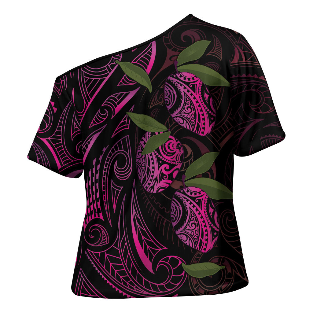 Hawaiian Mango Tribal Tattoo Cross Shoulder Shirt Pink Pacific Traditional Pattern LT9 - Polynesian Pride