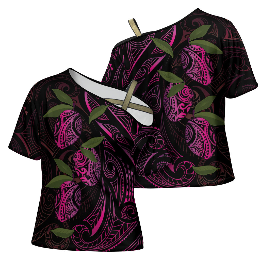 Hawaiian Mango Tribal Tattoo Cross Shoulder Shirt Pink Pacific Traditional Pattern LT9 - Polynesian Pride