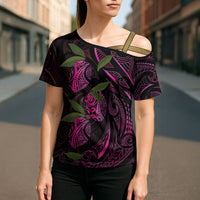 Hawaiian Mango Tribal Tattoo Cross Shoulder Shirt Pink Pacific Traditional Pattern LT9 - Polynesian Pride