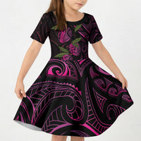 Hawaiian Mango Tribal Tattoo Kid Short Sleeve Dress Pink Pacific Traditional Pattern LT9 KID Pink - Polynesian Pride