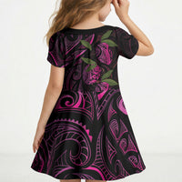 Hawaiian Mango Tribal Tattoo Kid Short Sleeve Dress Pink Pacific Traditional Pattern LT9 - Polynesian Pride