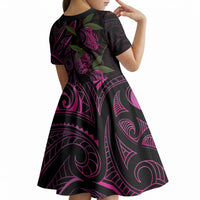 Hawaiian Mango Tribal Tattoo Kid Short Sleeve Dress Pink Pacific Traditional Pattern LT9 - Polynesian Pride