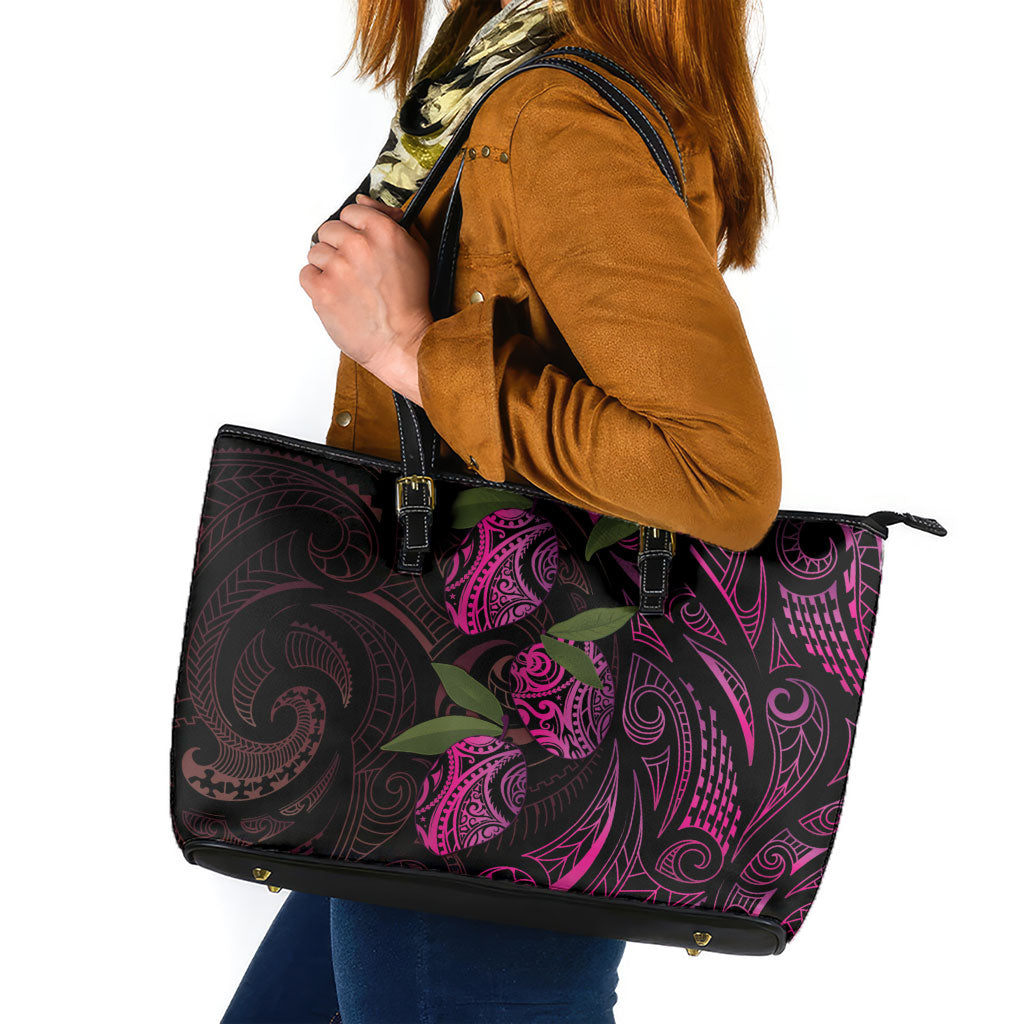Hawaiian Mango Tribal Tattoo Leather Tote Bag Pink Pacific Traditional Pattern LT9 Pink - Polynesian Pride