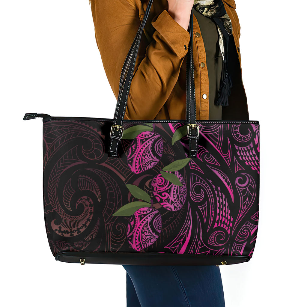 Hawaiian Mango Tribal Tattoo Leather Tote Bag Pink Pacific Traditional Pattern LT9 - Polynesian Pride