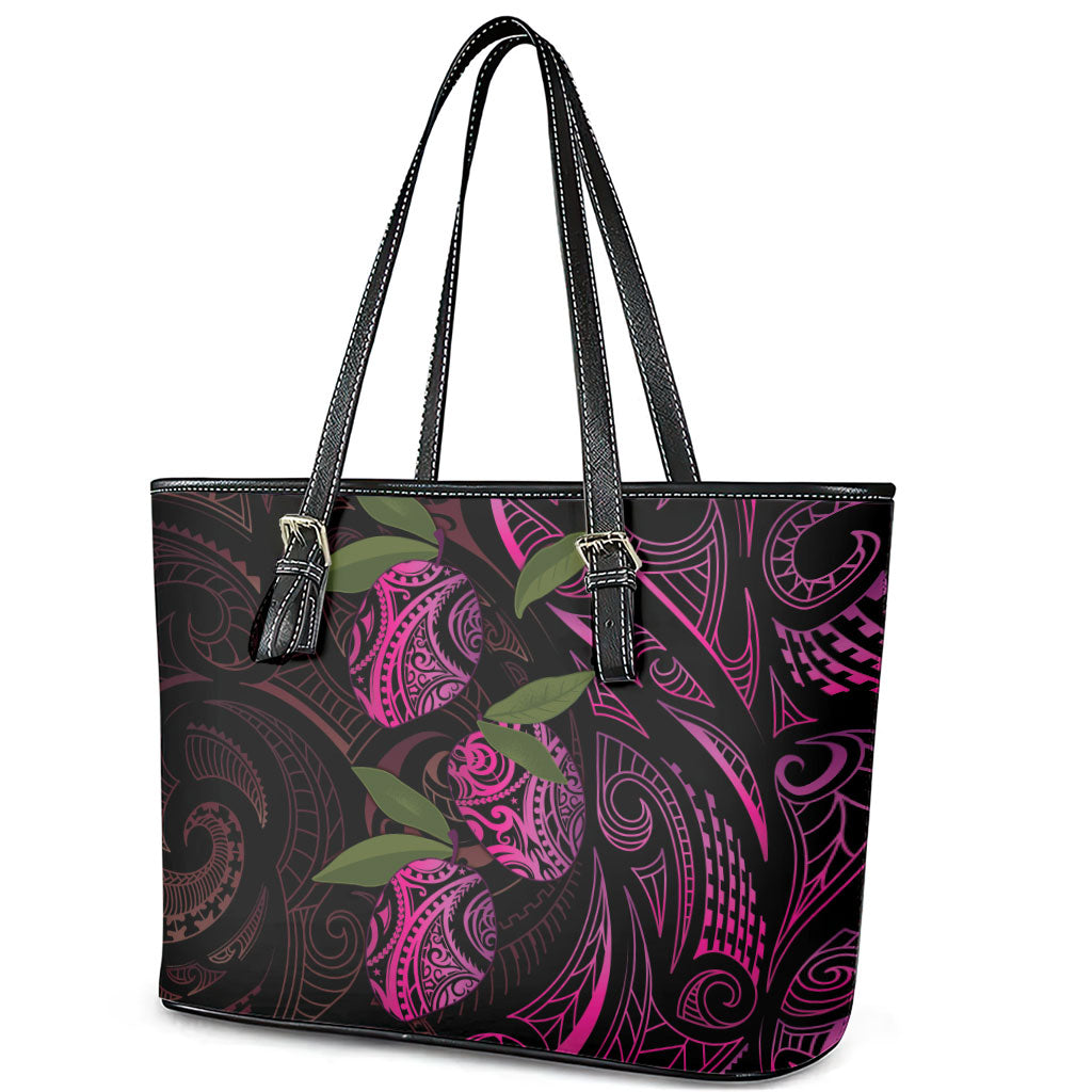 Hawaiian Mango Tribal Tattoo Leather Tote Bag Pink Pacific Traditional Pattern LT9 - Polynesian Pride