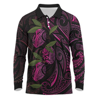 Hawaiian Mango Tribal Tattoo Long Sleeve Polo Shirt Pink Pacific Traditional Pattern LT9 Pink - Polynesian Pride