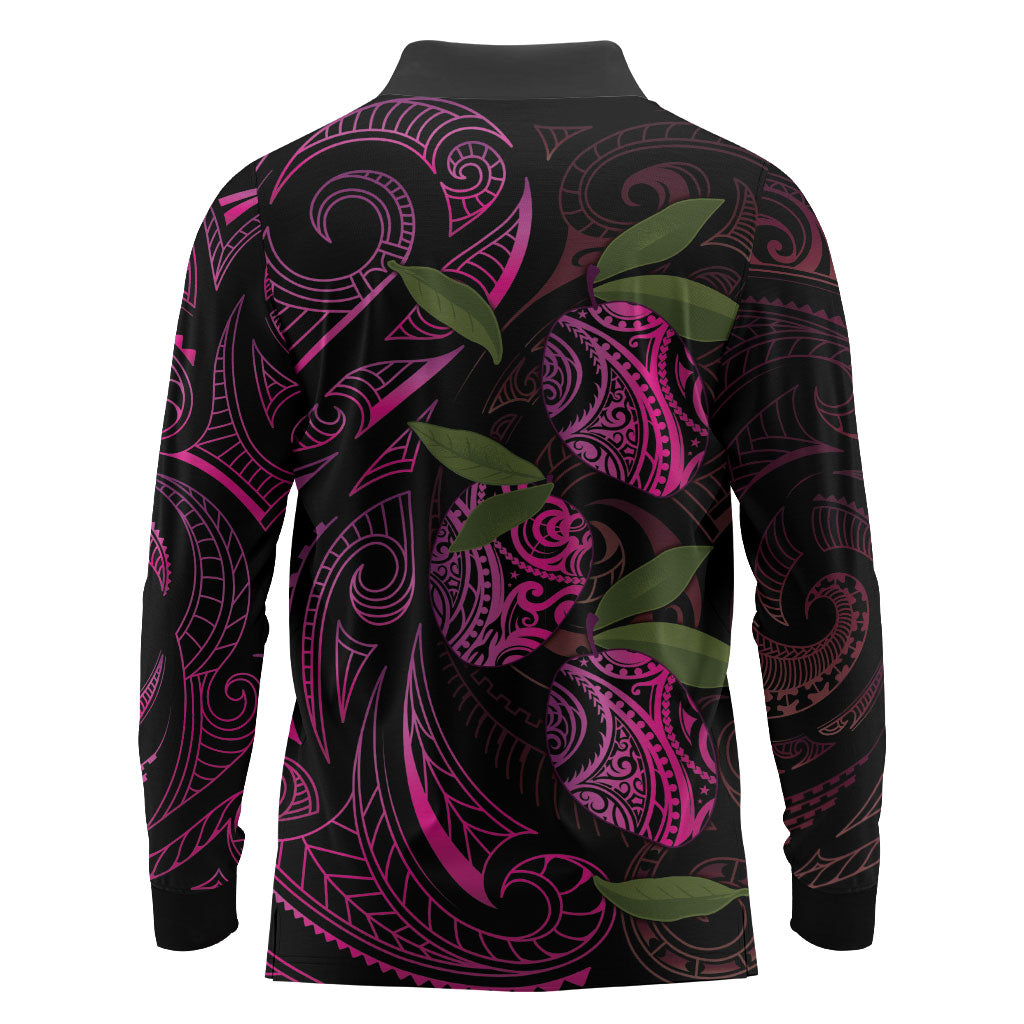 Hawaiian Mango Tribal Tattoo Long Sleeve Polo Shirt Pink Pacific Traditional Pattern LT9 - Polynesian Pride