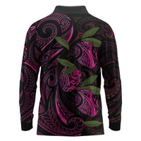 Hawaiian Mango Tribal Tattoo Long Sleeve Polo Shirt Pink Pacific Traditional Pattern LT9 - Polynesian Pride