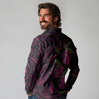 Hawaiian Mango Tribal Tattoo Long Sleeve Polo Shirt Pink Pacific Traditional Pattern LT9 - Polynesian Pride