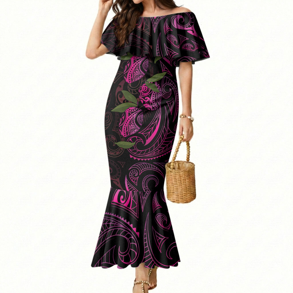 Hawaiian Mango Tribal Tattoo Mermaid Dress Pink Pacific Traditional Pattern LT9 Women Pink - Polynesian Pride