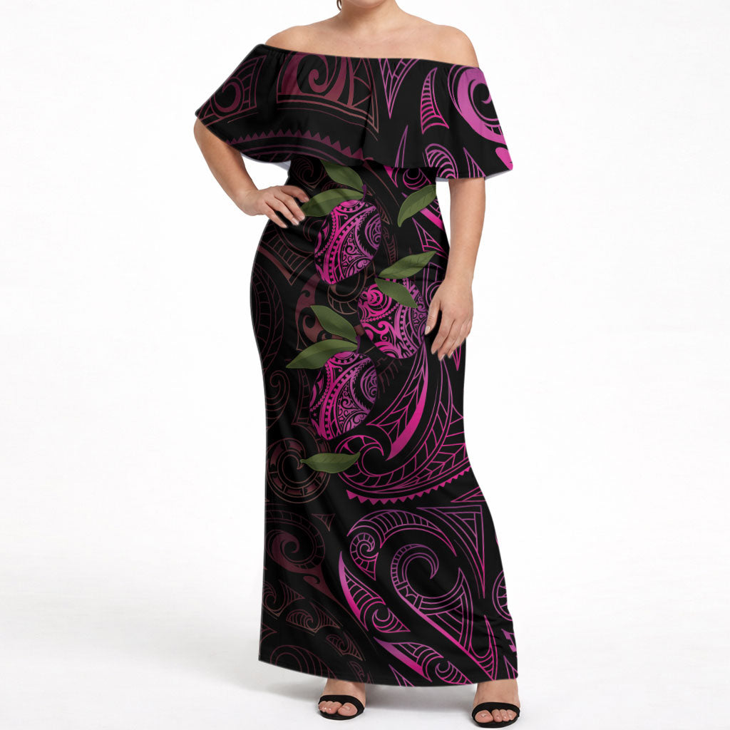 Hawaiian Mango Tribal Tattoo Off Shoulder Maxi Dress Pink Pacific Traditional Pattern LT9 Women Pink - Polynesian Pride