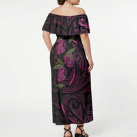 Hawaiian Mango Tribal Tattoo Off Shoulder Maxi Dress Pink Pacific Traditional Pattern LT9 - Polynesian Pride