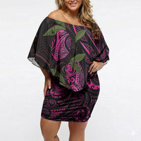 Hawaiian Mango Tribal Tattoo Off Shoulder Short Dress Pink Pacific Traditional Pattern LT9 Women Pink - Polynesian Pride