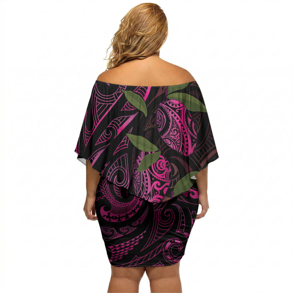 Hawaiian Mango Tribal Tattoo Off Shoulder Short Dress Pink Pacific Traditional Pattern LT9 - Polynesian Pride