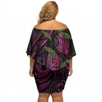 Hawaiian Mango Tribal Tattoo Off Shoulder Short Dress Pink Pacific Traditional Pattern LT9 - Polynesian Pride