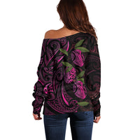 Hawaiian Mango Tribal Tattoo Off Shoulder Sweater Pink Pacific Traditional Pattern LT9 - Polynesian Pride