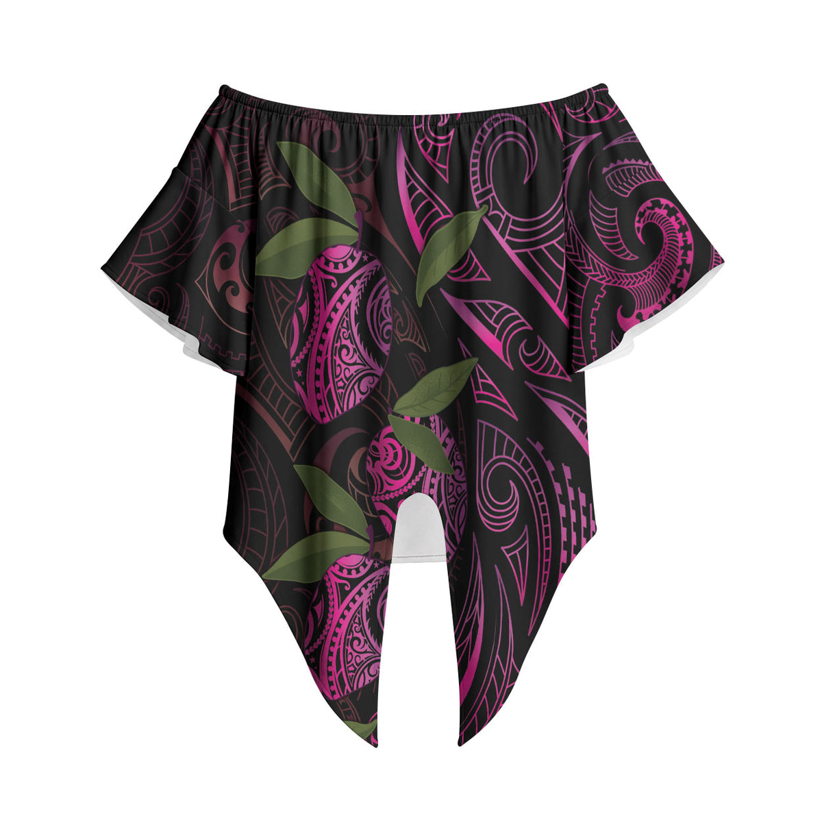 Hawaiian Mango Tribal Tattoo Off Shoulder Wrap Waist Top Pink Pacific Traditional Pattern LT9 Pink - Polynesian Pride