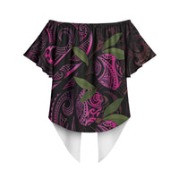 Hawaiian Mango Tribal Tattoo Off Shoulder Wrap Waist Top Pink Pacific Traditional Pattern LT9 - Polynesian Pride