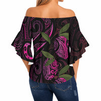 Hawaiian Mango Tribal Tattoo Off Shoulder Wrap Waist Top Pink Pacific Traditional Pattern LT9 - Polynesian Pride