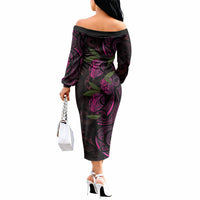 Hawaiian Mango Tribal Tattoo Off The Shoulder Long Sleeve Dress Pink Pacific Traditional Pattern LT9 - Polynesian Pride