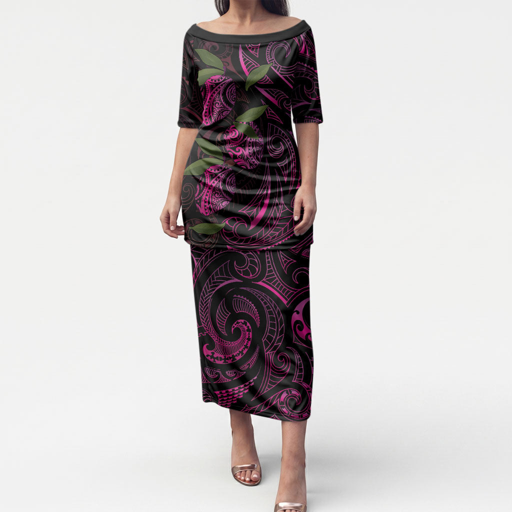 Hawaiian Mango Tribal Tattoo Puletasi Pink Pacific Traditional Pattern LT9 Long Dress Pink - Polynesian Pride
