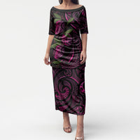 Hawaiian Mango Tribal Tattoo Puletasi Pink Pacific Traditional Pattern LT9 Long Dress Pink - Polynesian Pride