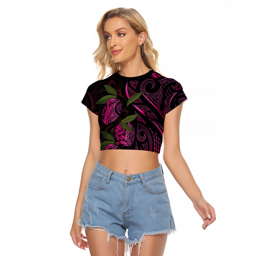 Hawaiian Mango Tribal Tattoo Raglan Cropped T Shirt Pink Pacific Traditional Pattern LT9 Female Pink - Polynesian Pride