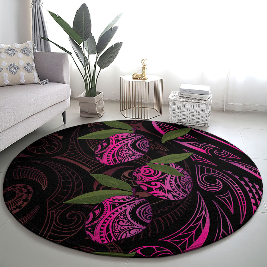Hawaiian Mango Tribal Tattoo Round Carpet Pink Pacific Traditional Pattern LT9 - Polynesian Pride