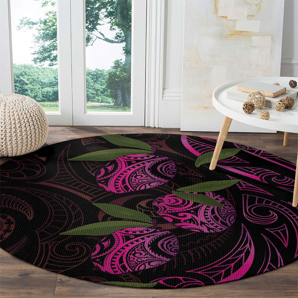 Hawaiian Mango Tribal Tattoo Round Carpet Pink Pacific Traditional Pattern LT9 - Polynesian Pride